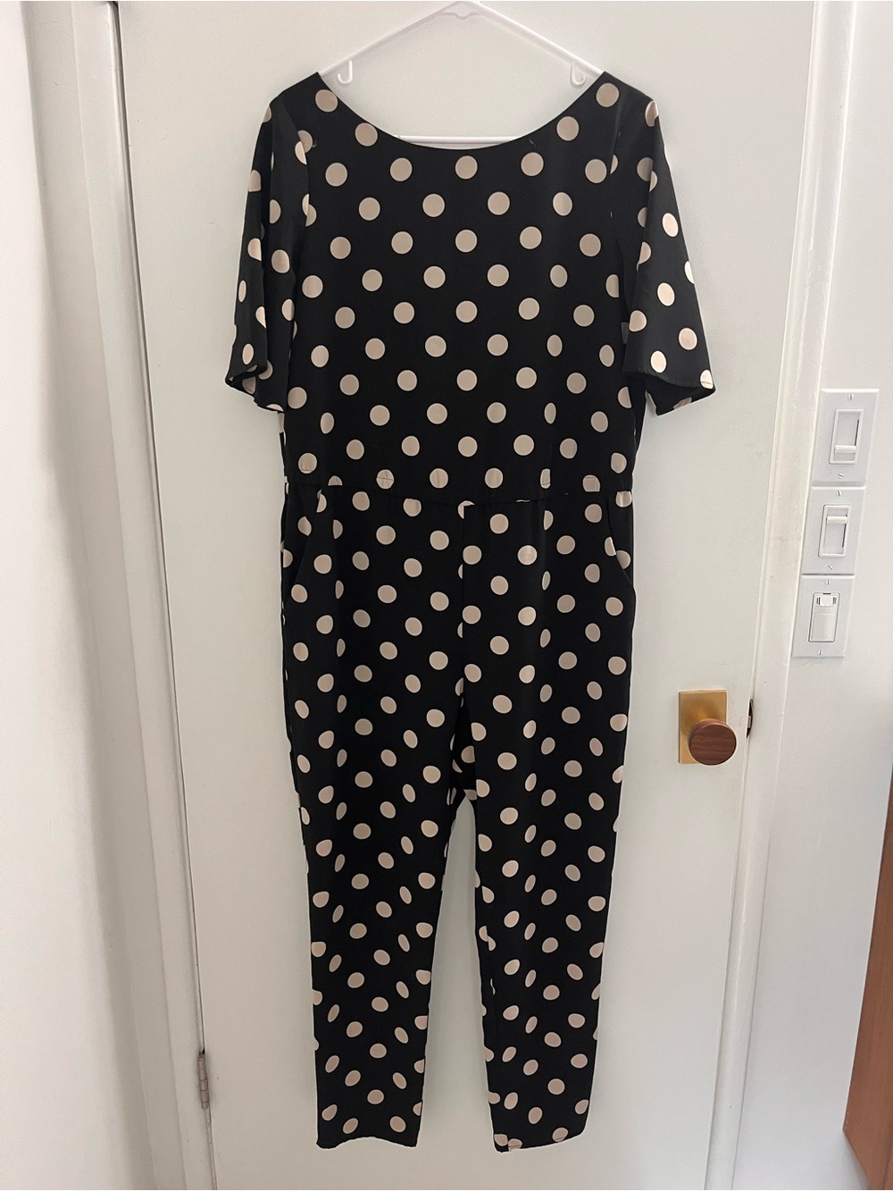 Corey Lynn Calter Black Jumpsuit with Cream Polka Dots
